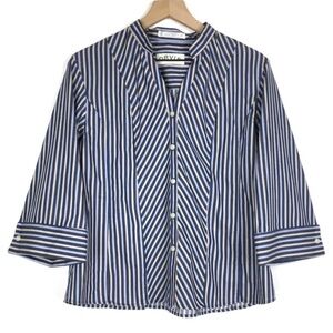 ORVIS Top Button Up Wrinkle Free Striped 3/4 Sleeves French Cuffs Plus Size 16